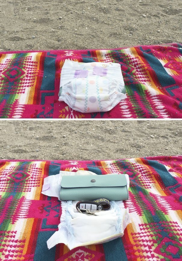 Памперс - лучший тайник для пляжа