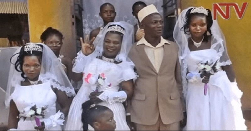 Продавец из пригорода Кампалы, Уганда, женился в один день на трех невестах, поскольку не располагал средствами на проведение нескольких торжеств