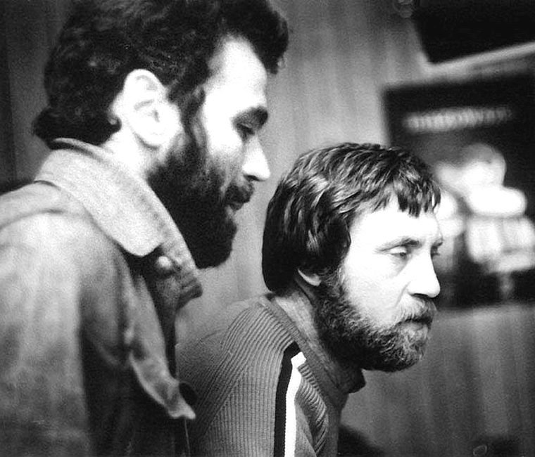 Константин Казански и Владимир Высоцкий в студии «Резонас». Париж, апрель 1975 года. Фото Роберта Прюдона