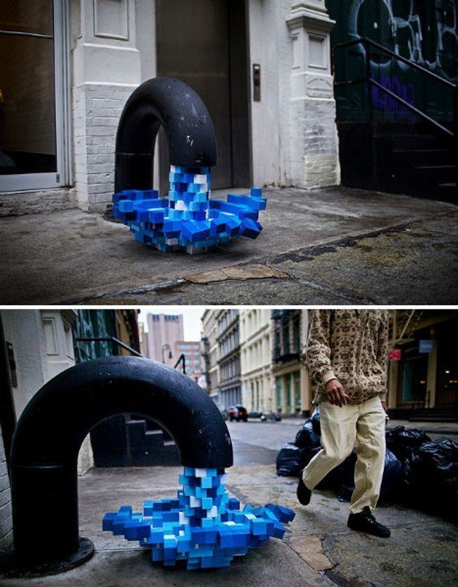 10. В Нью-Йорке появилась скульптура, напоминающая инсталляцию художника Келли Голлер "Pixel Pour", однако авторство остается под вопросом