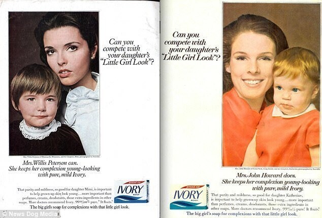 "А вы можете посоревноваться цветом лица со своей маленькой дочкой?" Реклама крема Ivory 