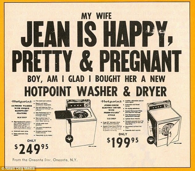 "Моя жена Джин счастлива, красива и беременна. О, как я рад, что купил ей новые стиральную машину и сушилку от Hotpoint"