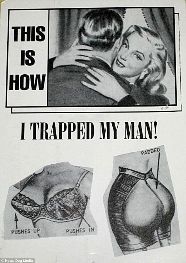 "Вот так я поймала своего мужчину!" Реклама нижнего белья с эффектом пуш-ап, 1950-е гг. 