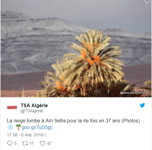 Второй год подряд в пустыне Сахара выпал снег