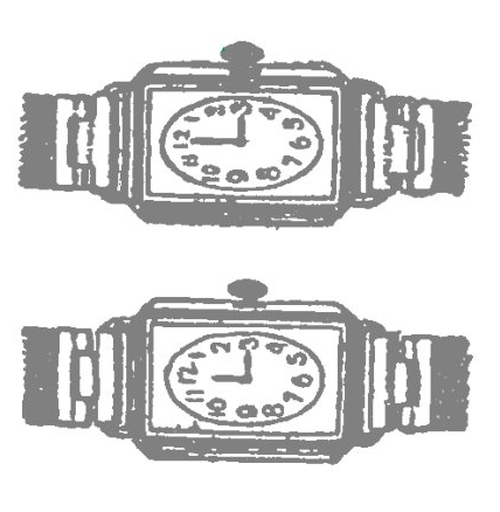 2. На рисунке изображены двое часов, одни из которых являются настоящими, а другие - игрушечными. Каким образом можно отличить настоящие часы от игрушечных?
