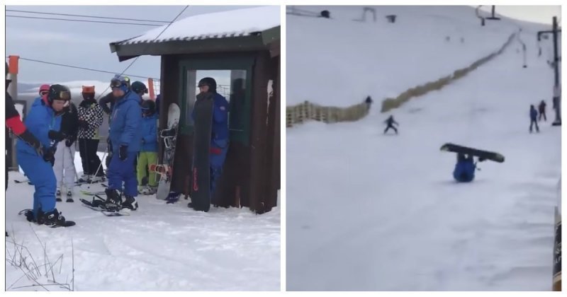 Когда вместе с друзьями первый раз встал на сноуборд
