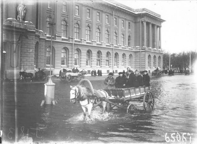 Наводнение в Санкт-Петербурге в 1903 году. Фото с телегой.