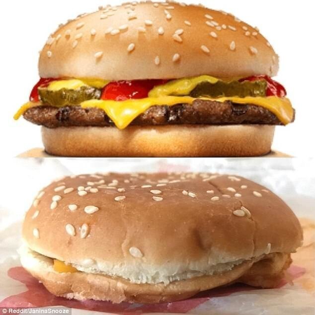 2. Бургер на картинке и бургер, который приносят, отличаются как небо и земля