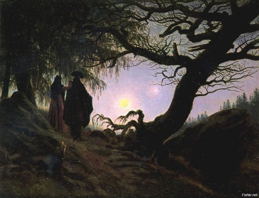 Картина " мужчина и женщина луну наблюдающие"