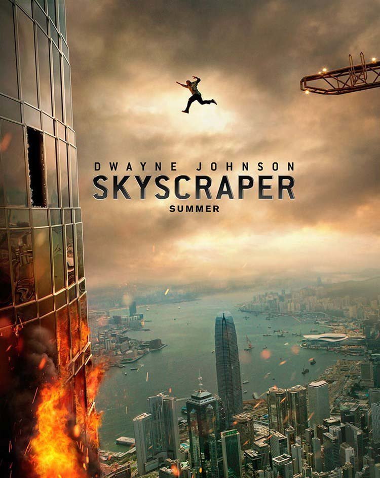 Это плакат последнего фильма Дуэйна «Скалы» Джонсона, название которого «Небоскреб» («Skyscraper»)