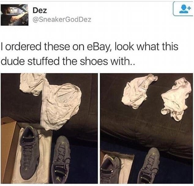 "Я заказал эти кроссовки на eBay, посмотрите, чем они были набиты..."