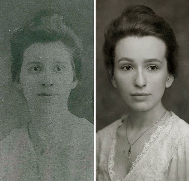 Она воссоздала портрет прабабушки, который был сделан в 1918 году!