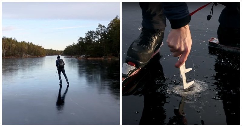 Завораживающие звуки при катании на коньках по тонкому льду