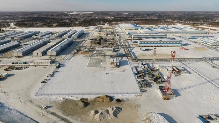 Cтроительство Амурского газоперерабатывающего завода, площадь завода — 800 га (январь 2018)