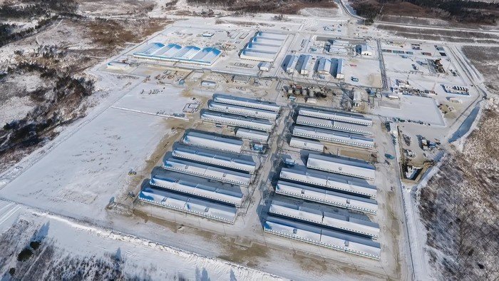 Cтроительство Амурского газоперерабатывающего завода, площадь завода — 800 га (январь 2018)