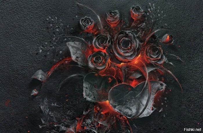 Мрачная красота: проект "Пепел" - букет горящих роз от Ars Thanea, ...