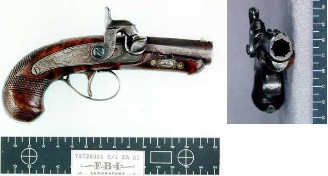 Пистолет системы Деринджера, из которого застрелили президента Линкольна. Изготовлен лично Генри Деринджером.