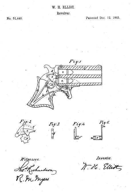 Патент на пистолет Double Deringer, 1865 год.