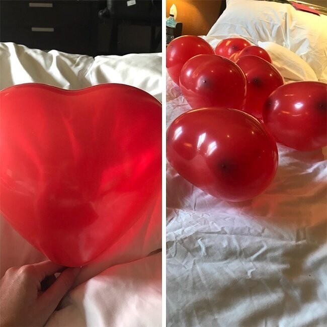 Решила сделать мужу романтический сюрприз, надула несколько шариков. Ему понравилось