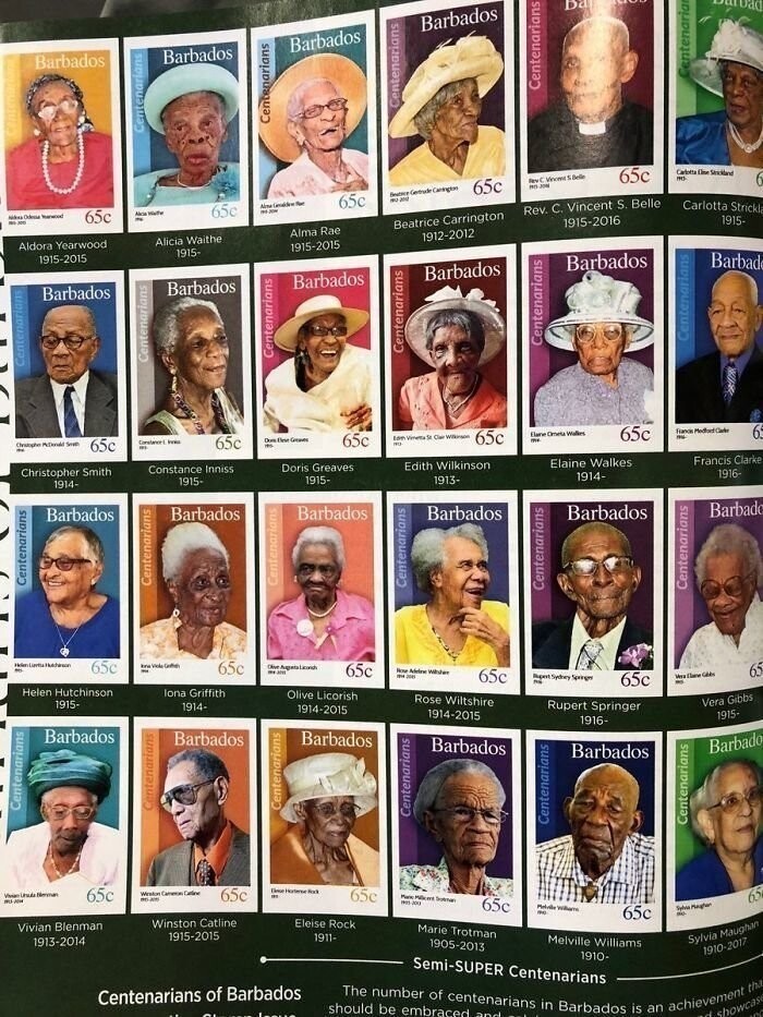 Каждый житель Барбадоса, достигший 100-летия, получает почтовую марку в свою честь