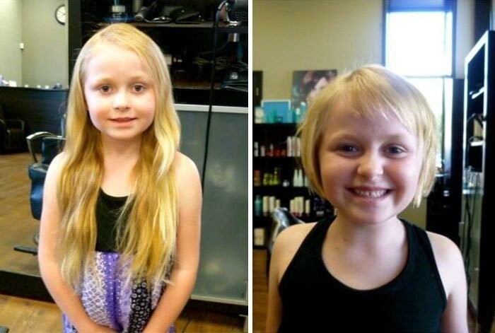 Девочка отдала свои волосы на парик для больного ребенка
