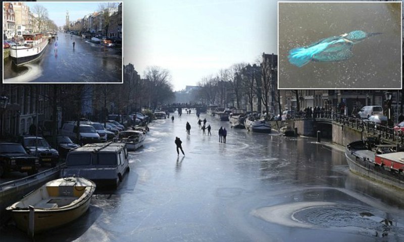 Из-за небывалых морозов каналы Амстердама превратились в каток