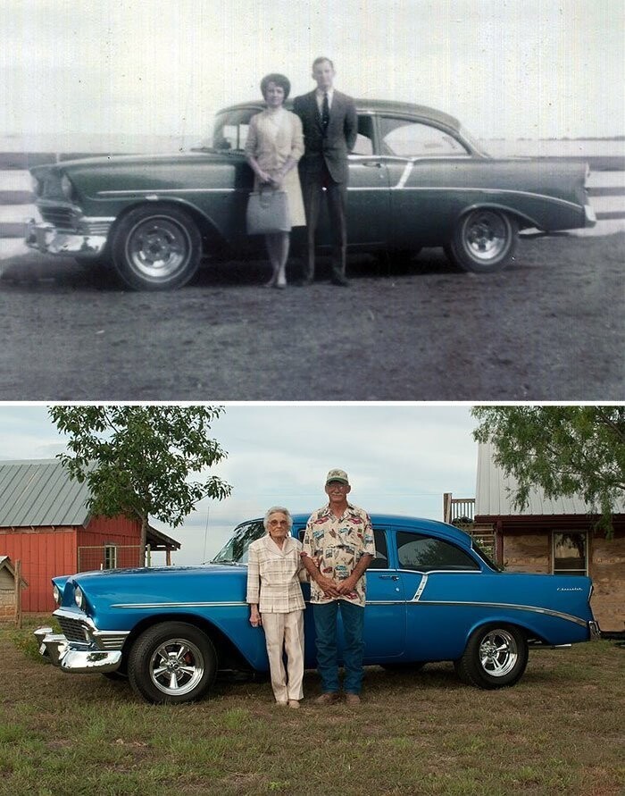 Пара и ее автомобиль спустя 50 лет 