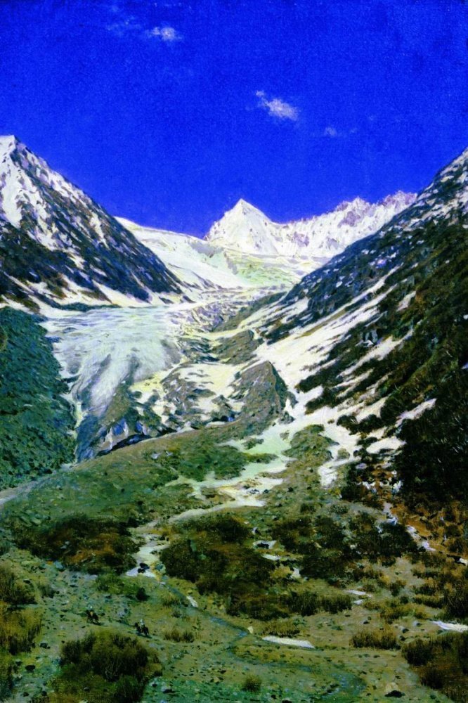 Ледник по дороге из Кашмира в Ладакх. Этюд. 1875
