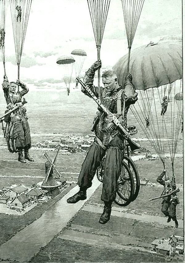 Немецкие парашютисты десантируются  в Голландии 1940