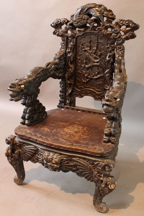 Китайский резной стул «дракон» стиля Хонгму, начало  20 века