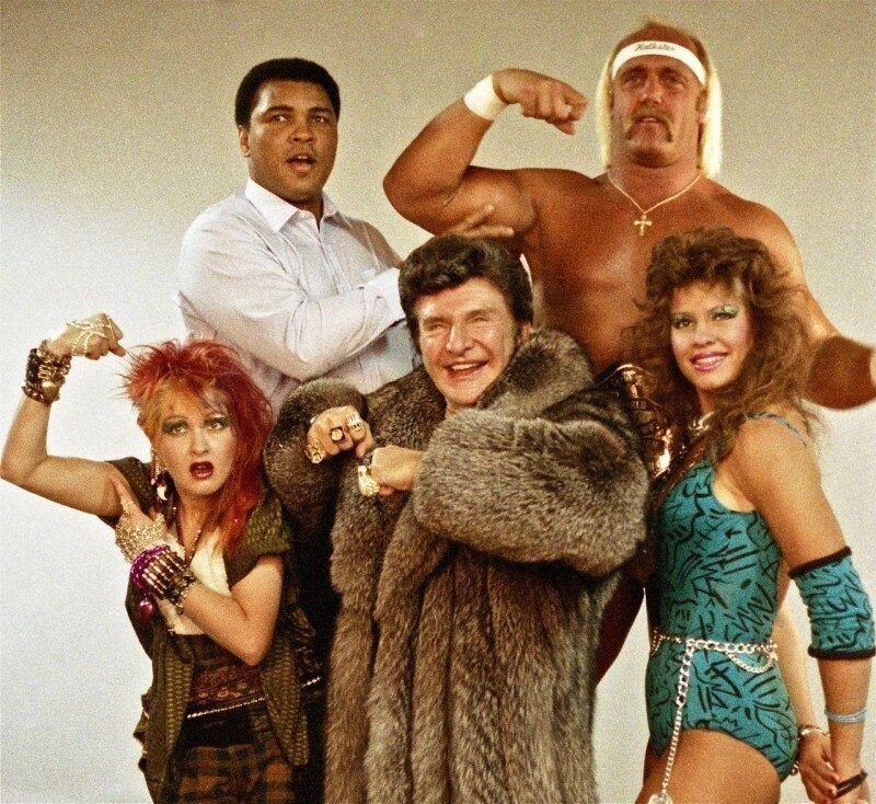 Muhammad Ali, Hulk Hogan, Cyndi Lauper, Liberace and Wendi Richter (1985)