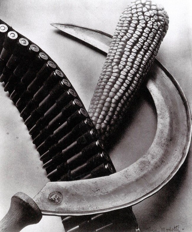 Революционные символы: серп, патронташ и большая кукурузина. Мексика, 1928 г.