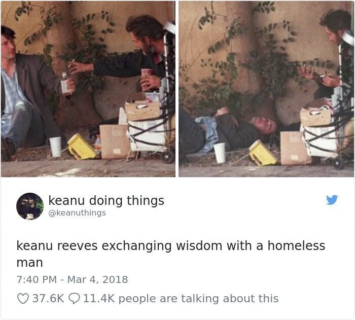 3. Киану Ривз обменивается мудростью с бездомным