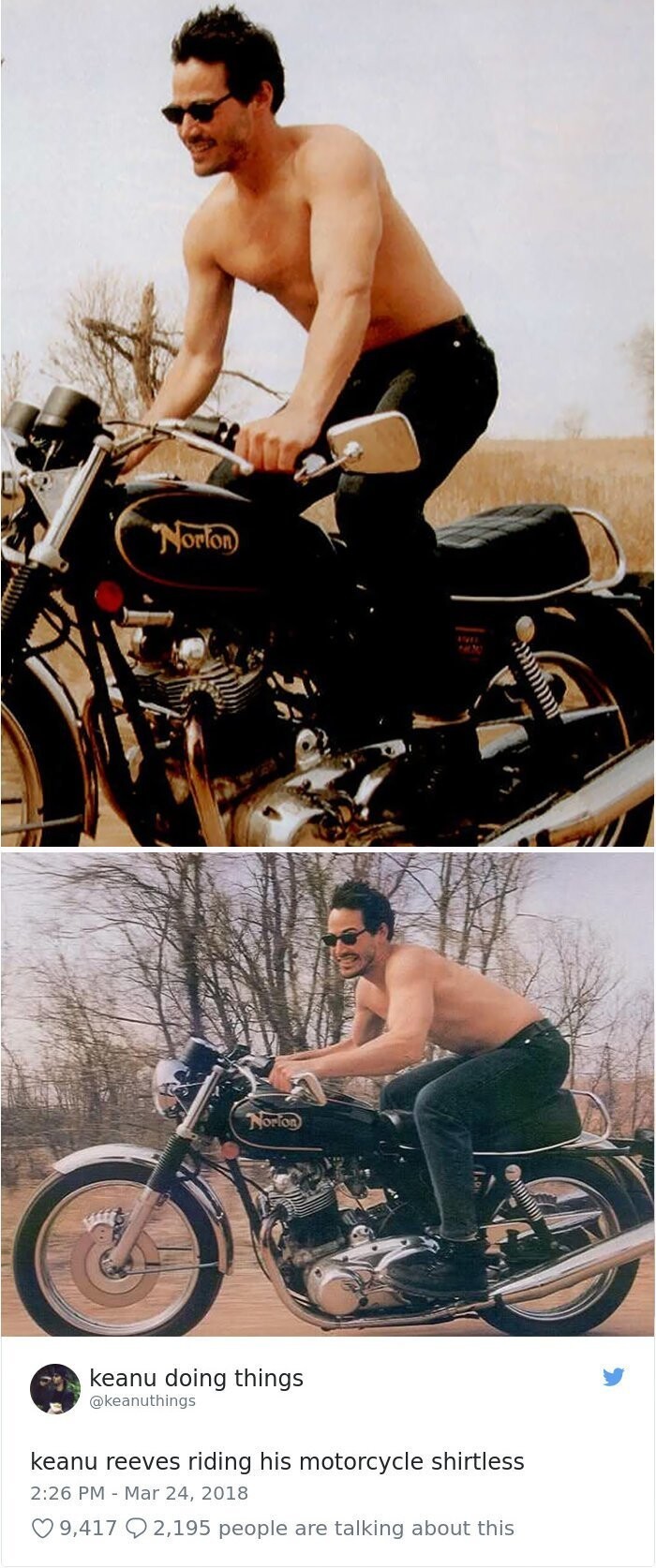 21. Киану Ривз едет на мотоцикле без рубашки