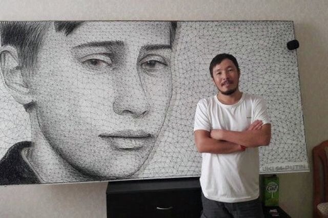 30-летний Азамат Джаналиев сделал из гвоздей и ниток портрет молодого Путина