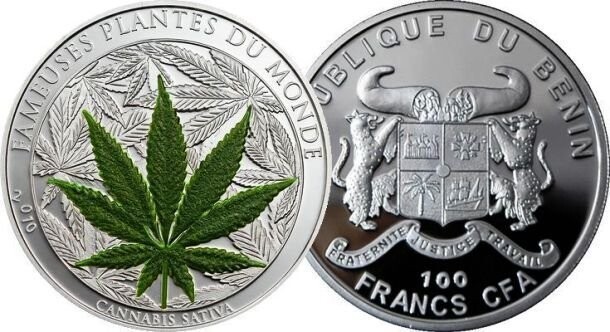 100-франковая монета с марихуаной из Бенина