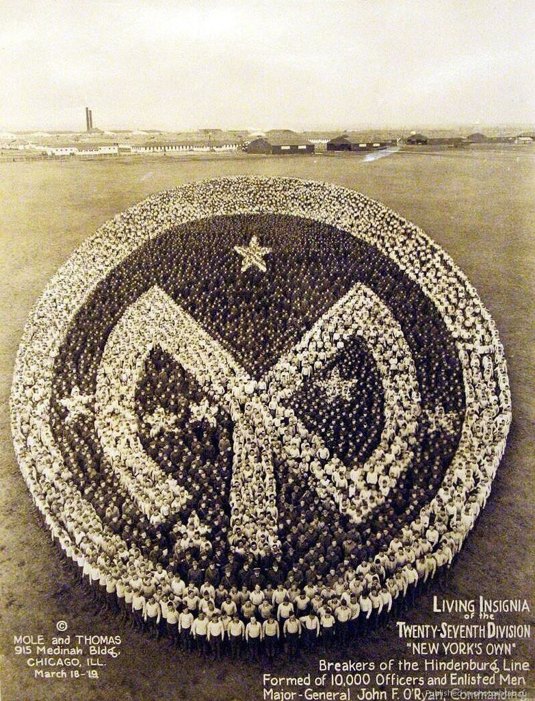 Живые знаки отличия. 27-я дивизия,  Нью-Йорк. Сформировано из 10 000 офицеров и военнослужащих, 18 марта 1919 года