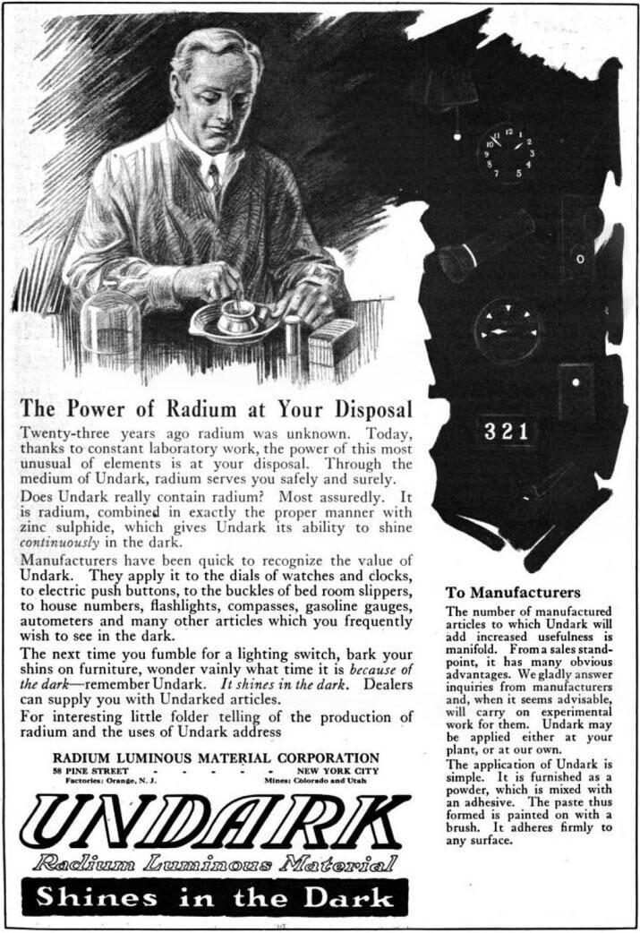 В 1928 году от воздействия радия скончался один из основателей United States Radium Corporation