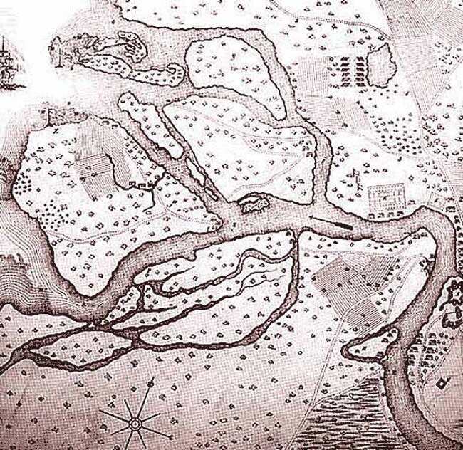 Карта шведского поселения 1698 г., на месте которого в 1703 г. был заложен Санкт-Петербург