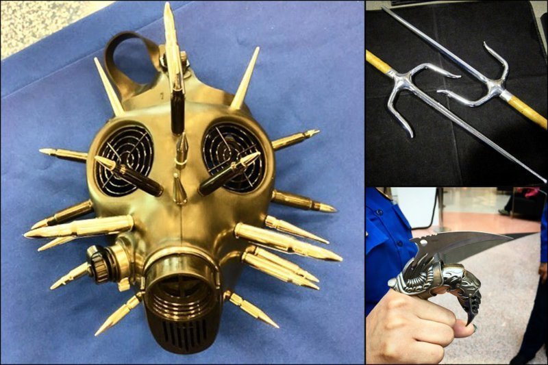 Нож, сай и золотой противогаз: 18 фото дикого оружия, которое люди тащили на борт самолета