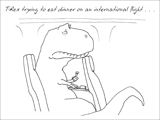 9. «Ти-Рекс пытается съесть свой ужин в самолёте…»