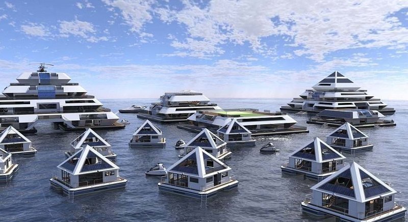 Плавучие дома: город Wayaland будет состоять из плавающих модулей-пирамид различных размеров 