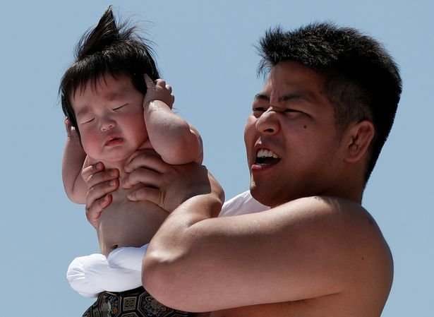 В Японии борцы сумо вынуждают рыдать младенцев