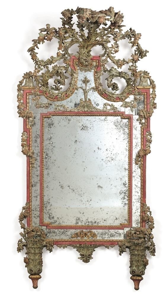 Итальянское полихромное  позолоченное зеркало, приписываемое Джузеппе Марии Бонзаниго, Турин, конец 18 века