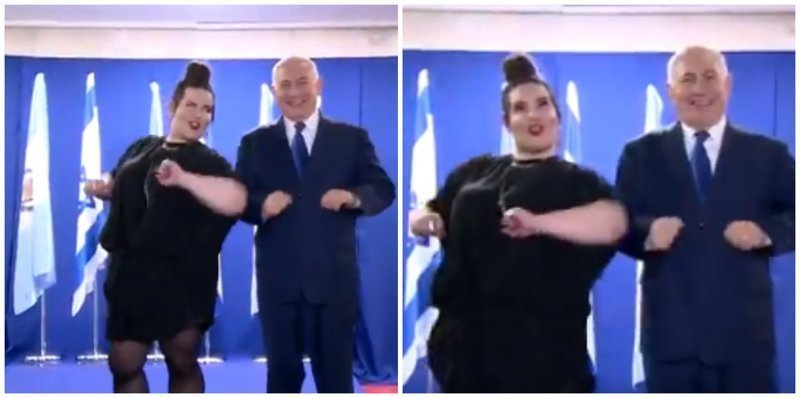 Биньямин Нетаньяху исполнил "танец курочки" вместе с Неттой