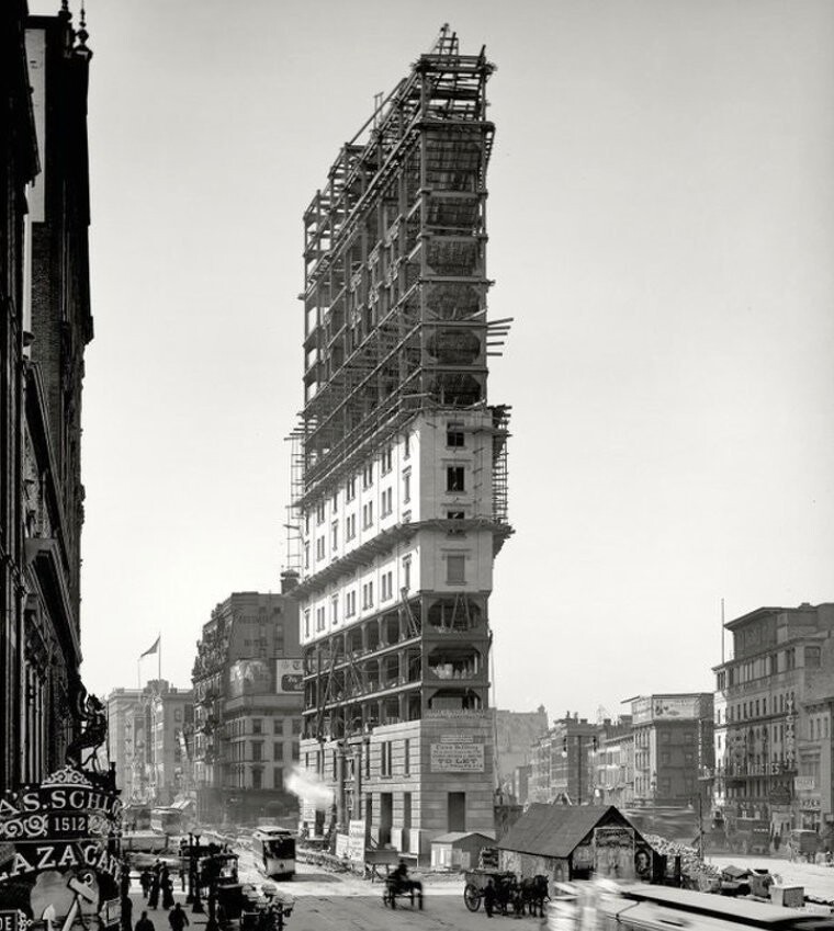 Стройка на Лонгакр сквер в Нью-Йорке, 1902 год