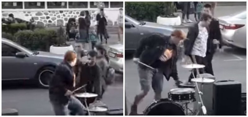 Уличный музыкант ударил прохожего, когда тот потрогал его за щёчку