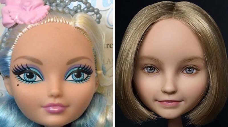 Художница наносит новый макияж куклам, делая их лица максимально реалистичными