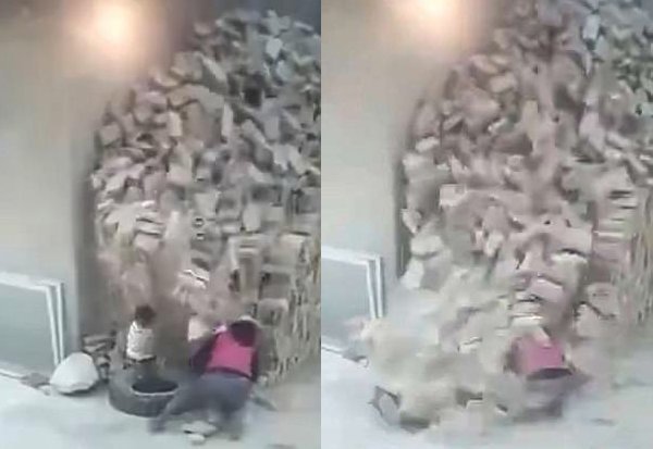 В Китае чудом выжили брат и сестра, на которых завалилась огромная кладка кирпичей