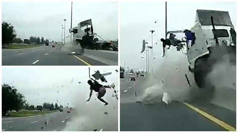 Видео: водителя грузовика вышвыривает из кабины в момент жуткой аварии